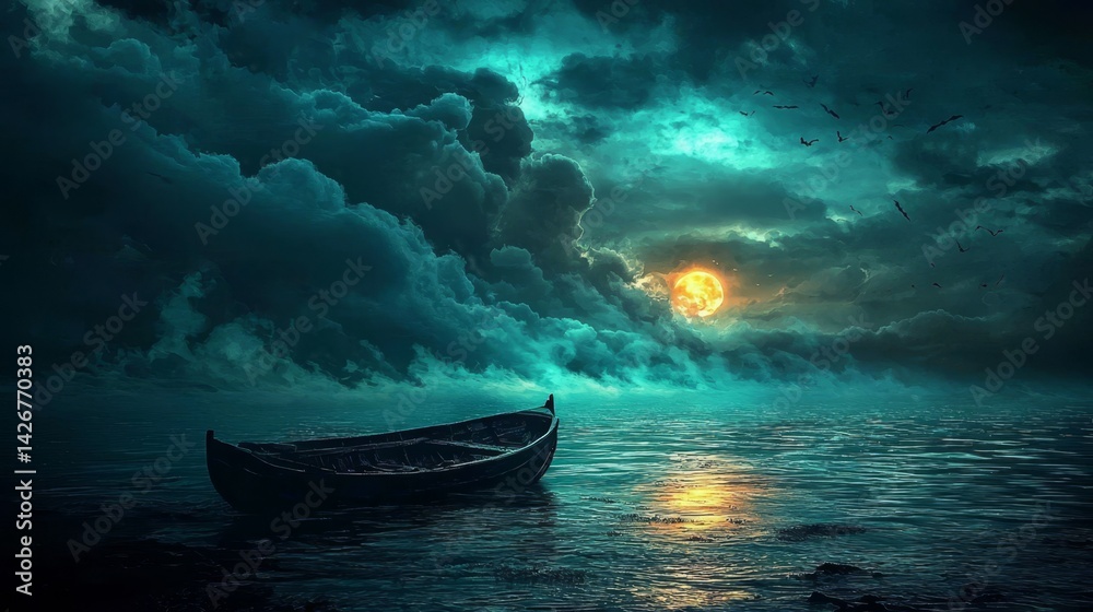 Obraz premium A chilling Halloween night on the haunted sea.