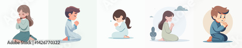 set vector christian kids praying