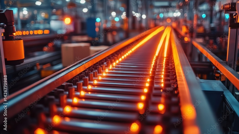 Automated conveyor belt system in a modern factory Automated conveyor belt system in a modern factory