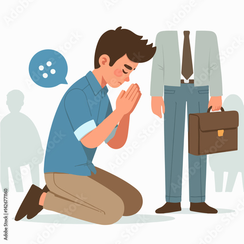 vector set of young men kneeling begging