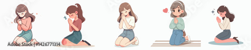 begging girl vector set