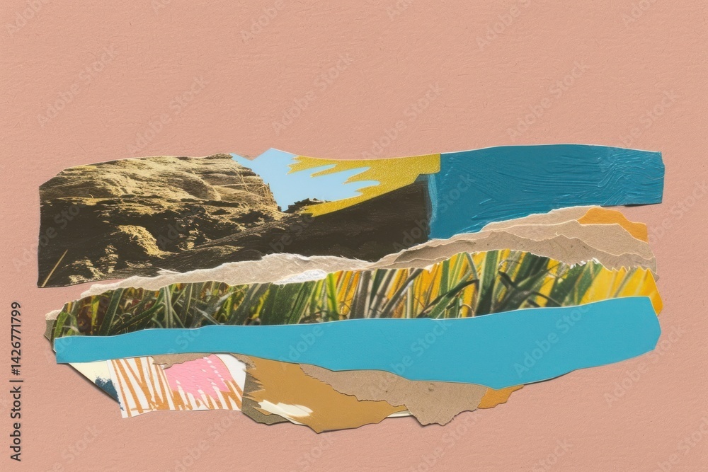 Grassland paper cut collage painting colorful.