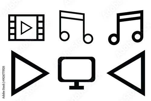 Multimedia Icons Featuring Play, Music, and Video Symbols