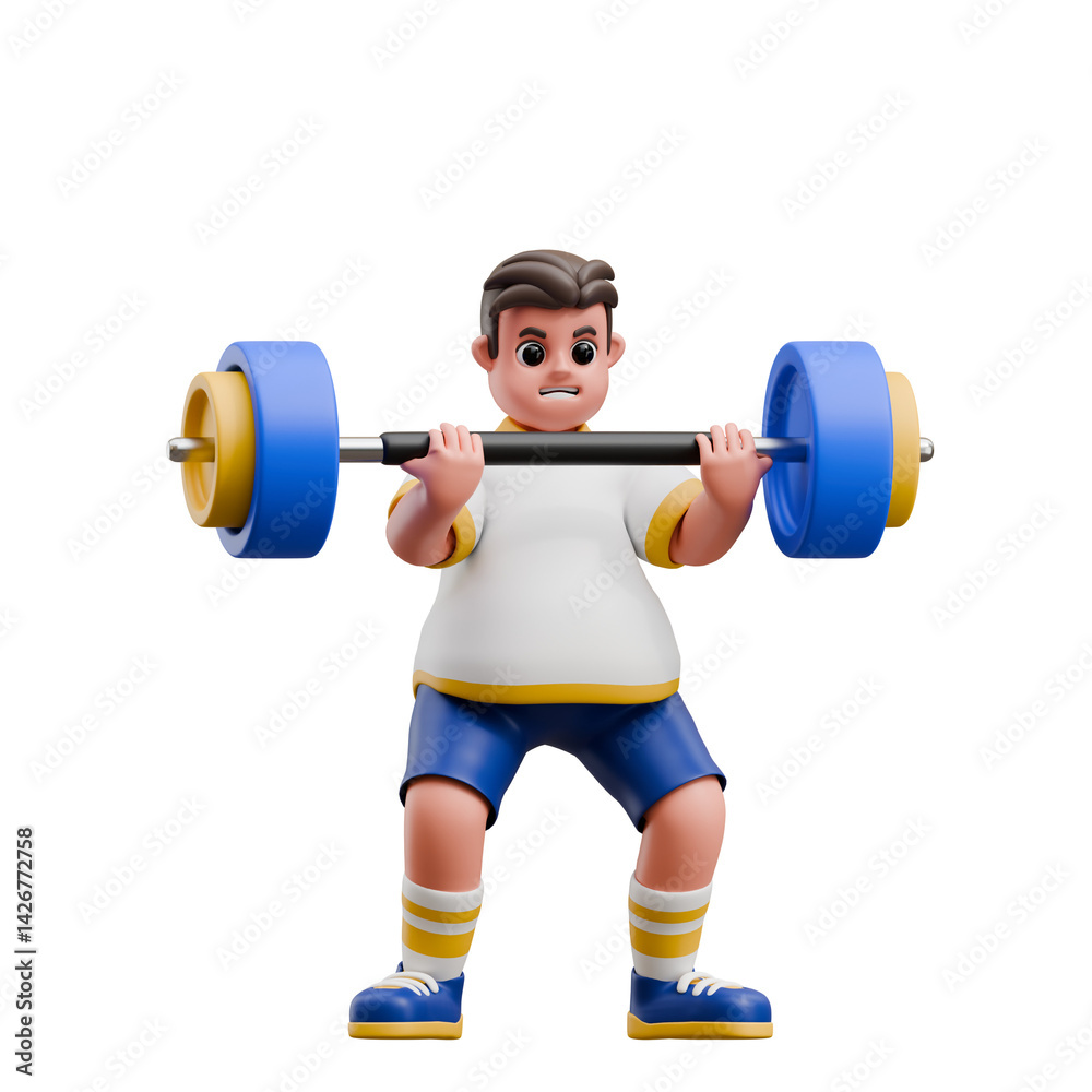 Obraz premium 3D Man Lifting Heavy Barbell with Effort