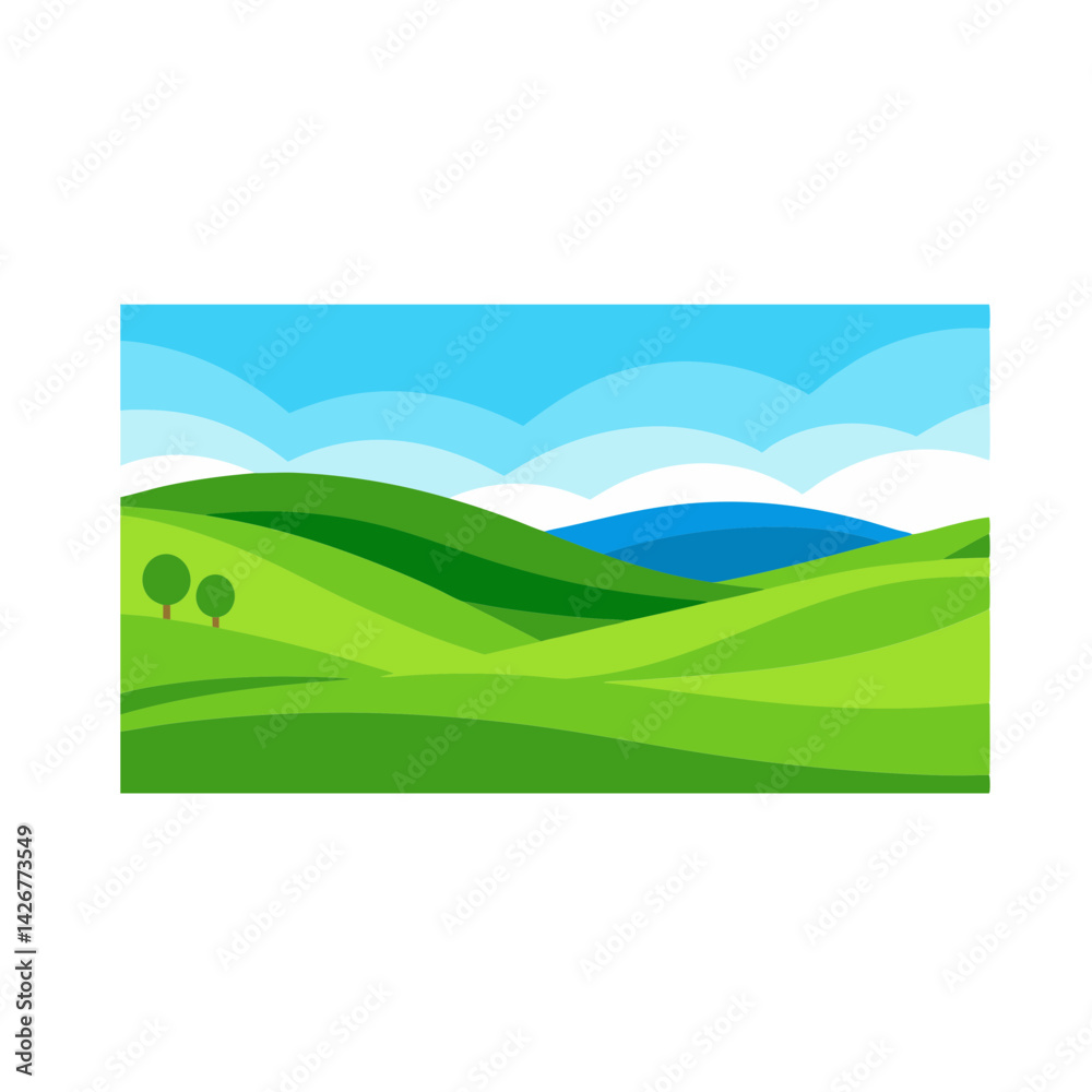 Fototapeta premium Rolling green hills with blue sky