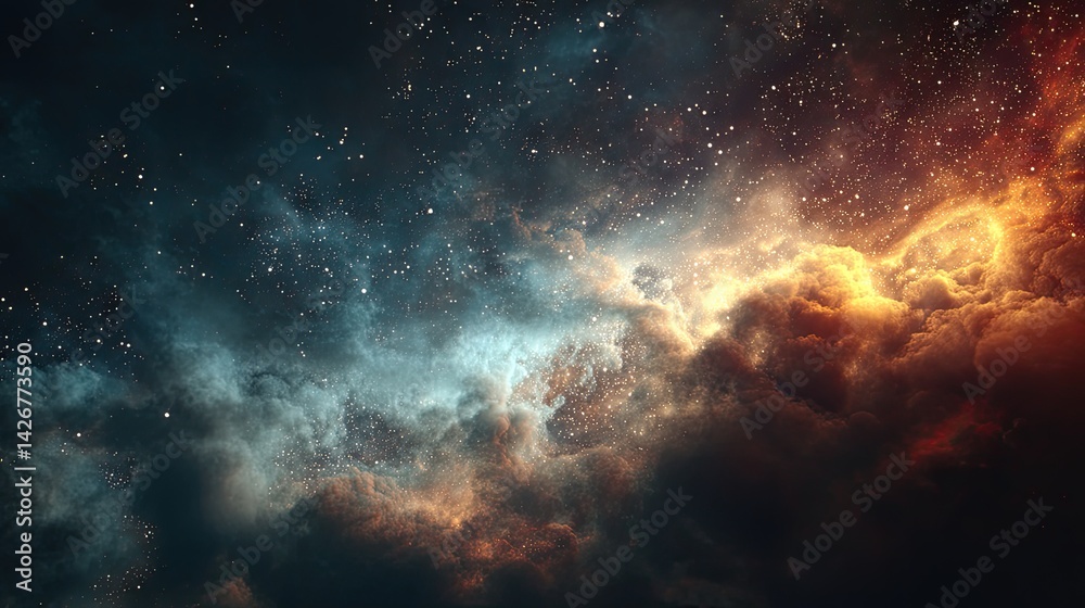 Fototapeta premium Abstract nebula cloud in deep space, cosmic galaxy background with colorful star dust