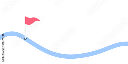 Wavy path with a flag marking a destination in a minimal landscape