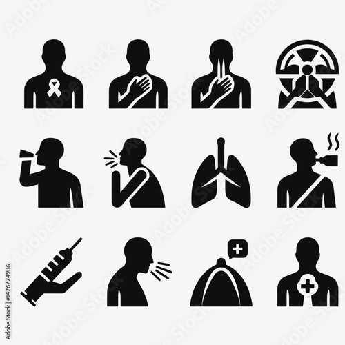  very simple flat and single minimalist Cough Silhouettes in black on a white background 