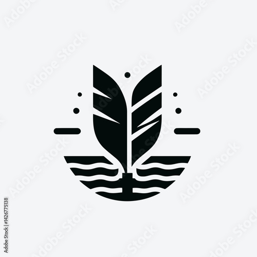  very simple flat and single minimalist Paper and Quill Silhouettes in black on a white background 