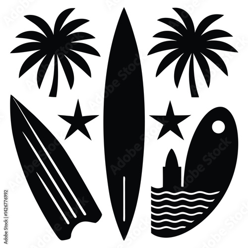 set of surf boards vector illustration
