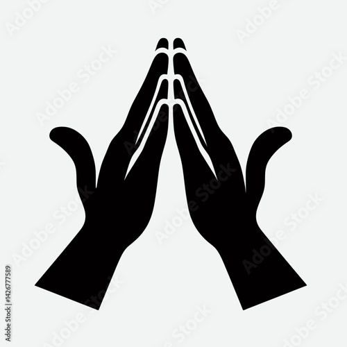  very simple flat and single minimalist High Five Silhouettes in black on a white background 