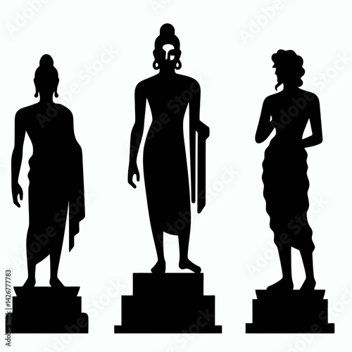  very simple flat and single minimalist Statue Silhouettes in black on a white background 