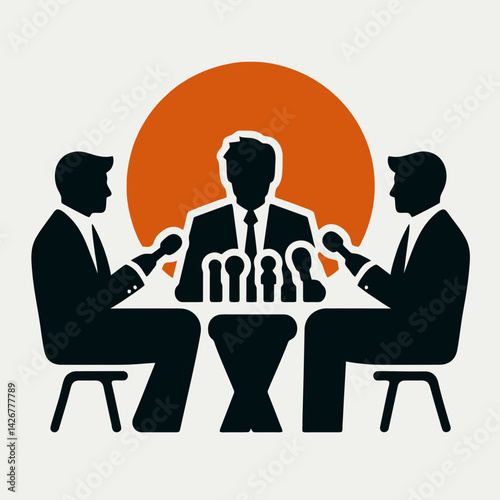  very simple flat and single minimalist Interview Silhouettes in black on a white background