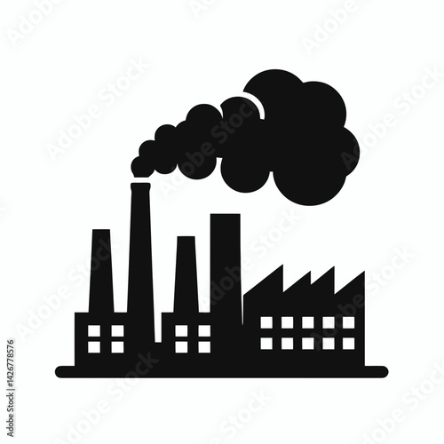  very simple flat and single minimalist Factory Fire Silhouettes in black on a white background 