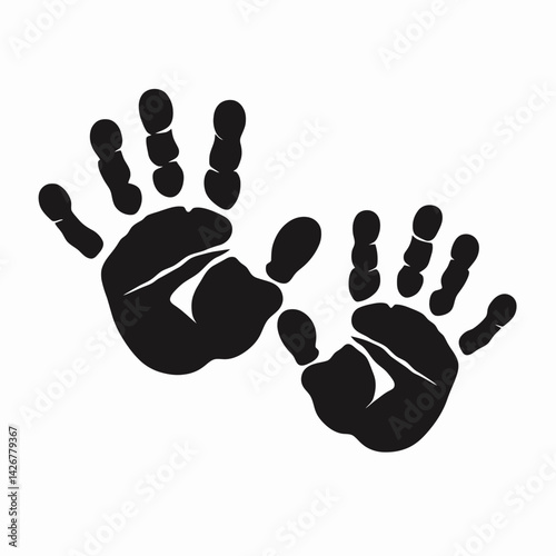  very simple flat and single minimalist Baby Handprints Silhouettes in black on a white background 