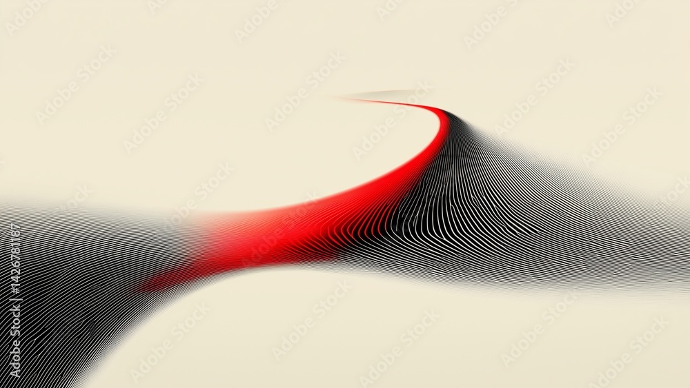 Minimalist Vector Path to Success: Red Thread on Monochrome Lines