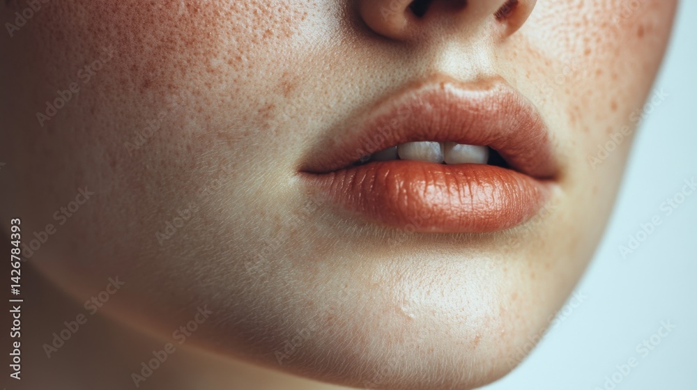 Freckled lips with soft makeup tones Freckled lips with soft makeup tones