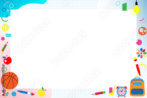 Obraz na płótnie horizontal school photo frame for group photos with various accessories w salonie
