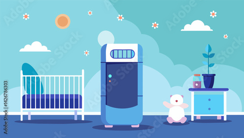 A smart air purifier in the nursery removed allergens and pollutants from the air ensuring that the baby breathed in only clean and fresh air while. Vector illustration