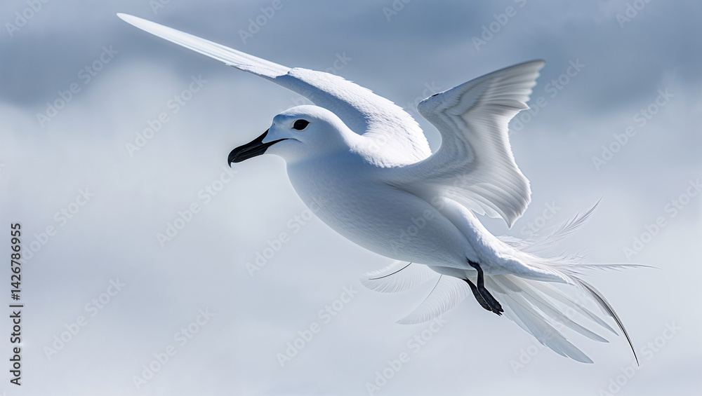 Fototapeta premium Graceful white bird soaring high above the sky with open wings