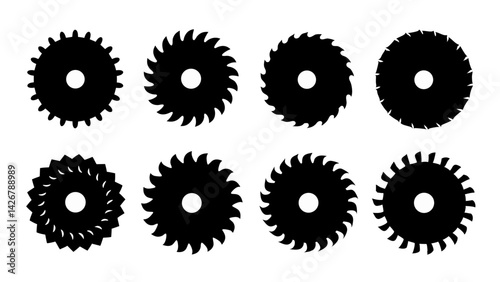 Set of circular saw silhouette vector on white background