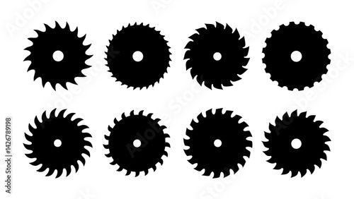 Set of circular saw silhouette vector on white background