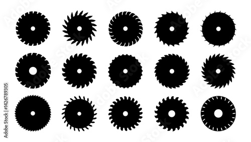 Set of circular saw silhouette vector on white background