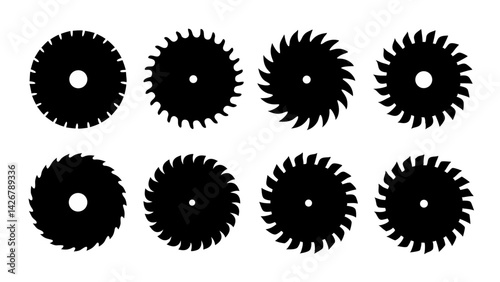 Set of circular saw silhouette vector on white background