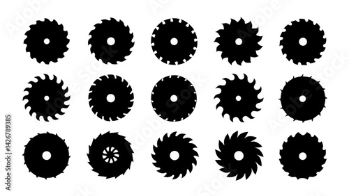 Set of circular saw silhouette vector on white background