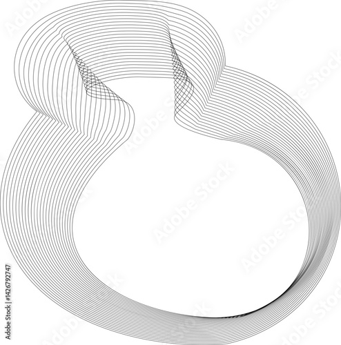 Parallel lines form a flowing abstract frame with smooth wave-like curves creating a concentric and organic shape.