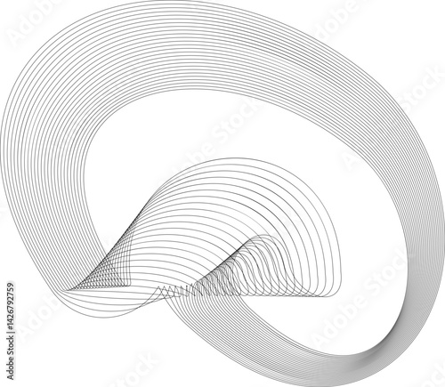 Abstract drop-shaped swirl formed by flowing parallel lines with a layered outline and smooth contours.