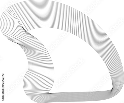 Dynamic fin-like figure with curved parallel lines creating a layered, smooth, and organic frame.