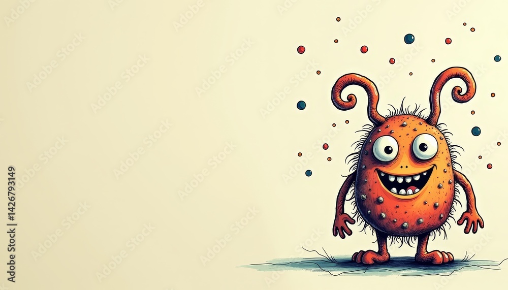 Cute monster smiling in a playful illustration with colorful dots Cute monster smiling in a playful illustration with colorful dots
