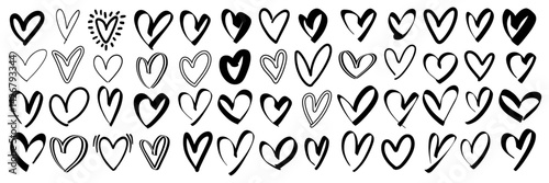 Doodle heart icon set. Valentine day romantic sign