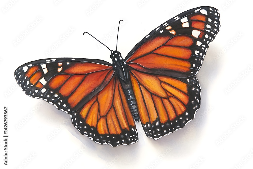 Fototapeta premium Detailed illustration of an orange monarch butterfly.