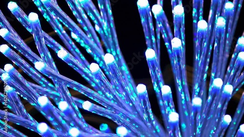Illuminated Blue Fiber Optic Light Display, Close-Up