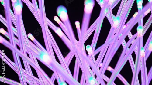 Intertwined iridescent strands with glowing tips, creating an abstract light display.