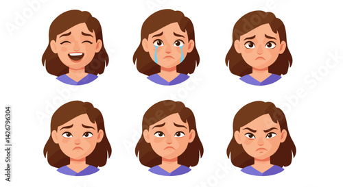 Photos Woman different facial expressions laughing - crying - frowning - angry colored