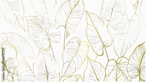 vector leaf pattern  gold line art background  art (3).eps