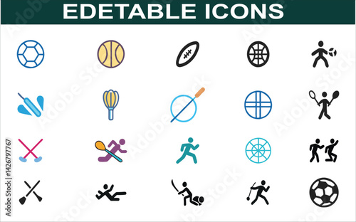 Modern Flat Customizable Sports Icon Set.