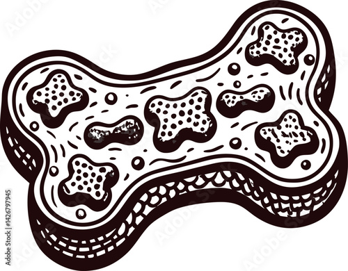 Detailed of a bone shaped dog biscuit with smaller treats.