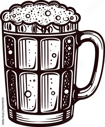 Sketch of a frothy beer mug with detailed texture and classic design