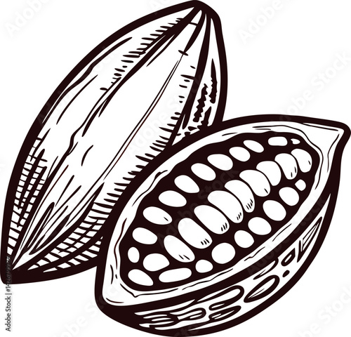 Close up of open cocoa pod with seeds
