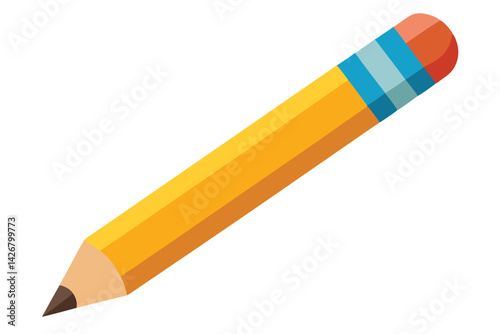A bright yellow number two pencil with an eraser, isolated