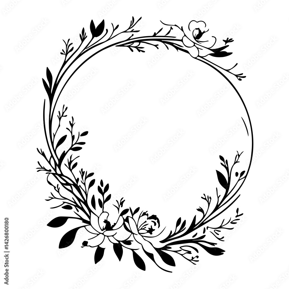 Elegant Floral Wreath Frame Design with Empty Space Elegant Floral Wreath Frame Design with Empty Space