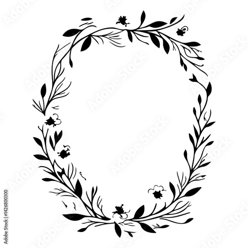 Elegant Floral Oval Frame in Black and White Style