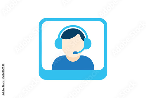 Customer service representative avatar icon in light blue square frame