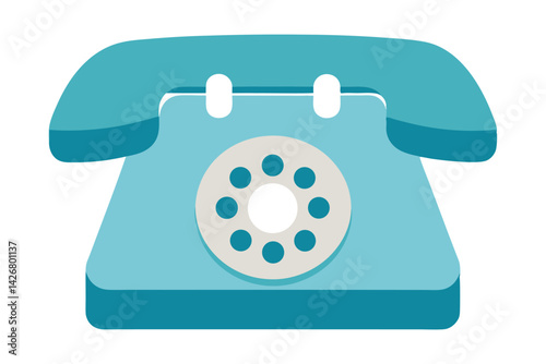 Stylish cartoon depiction of a vintage turquoise rotary telephone on white