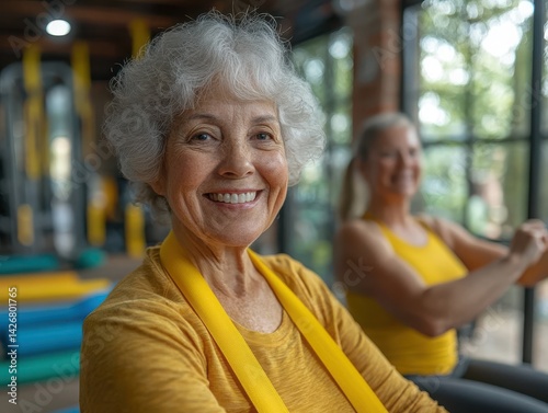 Happy Senior Woman Smiling in Gym with Young Female Workout Partner