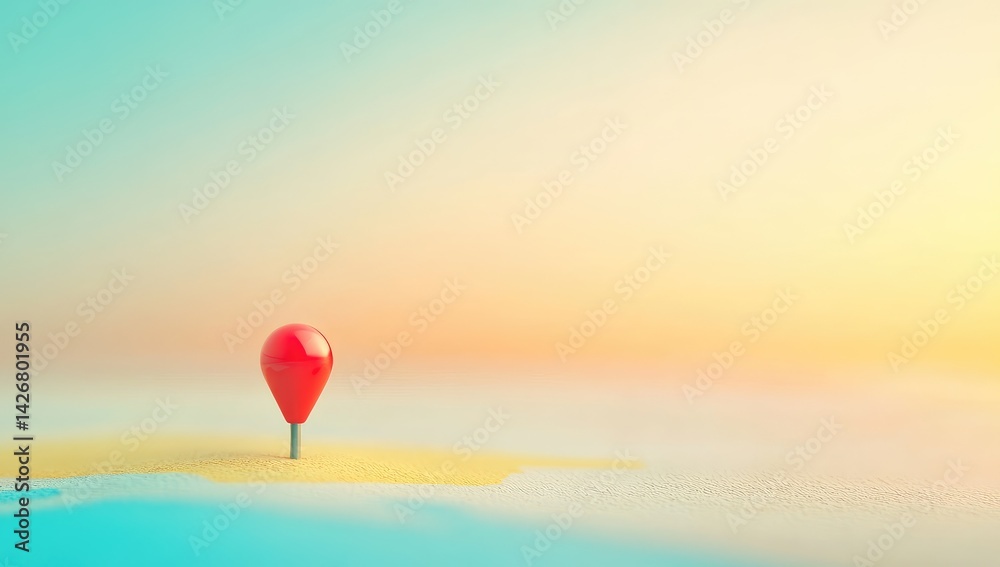 Fototapeta premium Red Map Pin on a Pastel Island Beach
